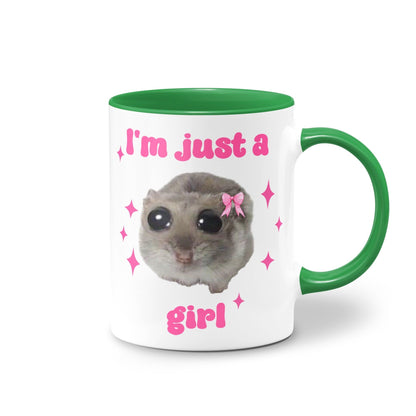 I'm Just a Girl - Sad Hamster Meme Ceramic Mug green