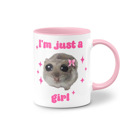 I'm Just a Girl - Sad Hamster Meme Ceramic Mug pink