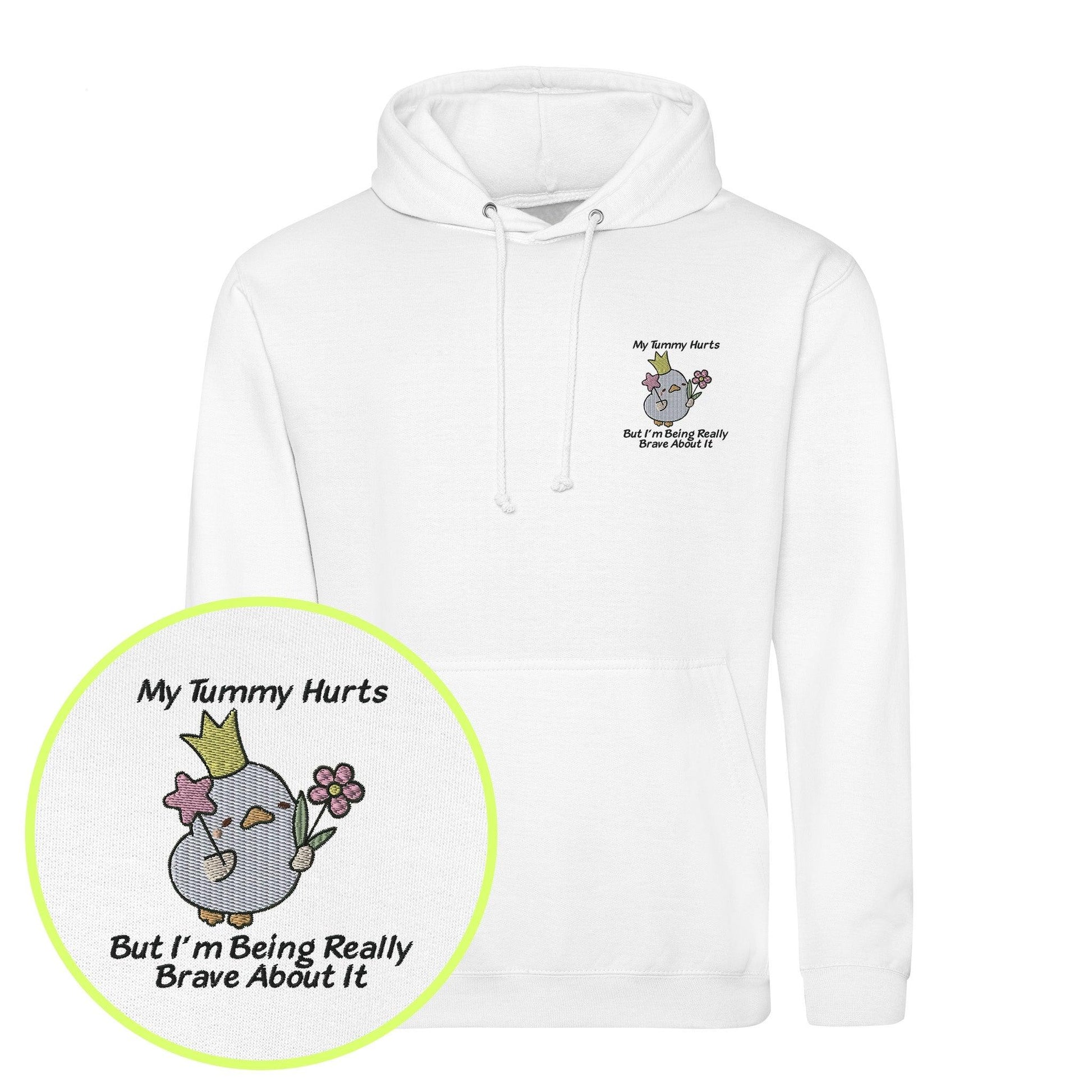 My Tummy Hurts Hoodie – Black Embroidery (Unisex) white