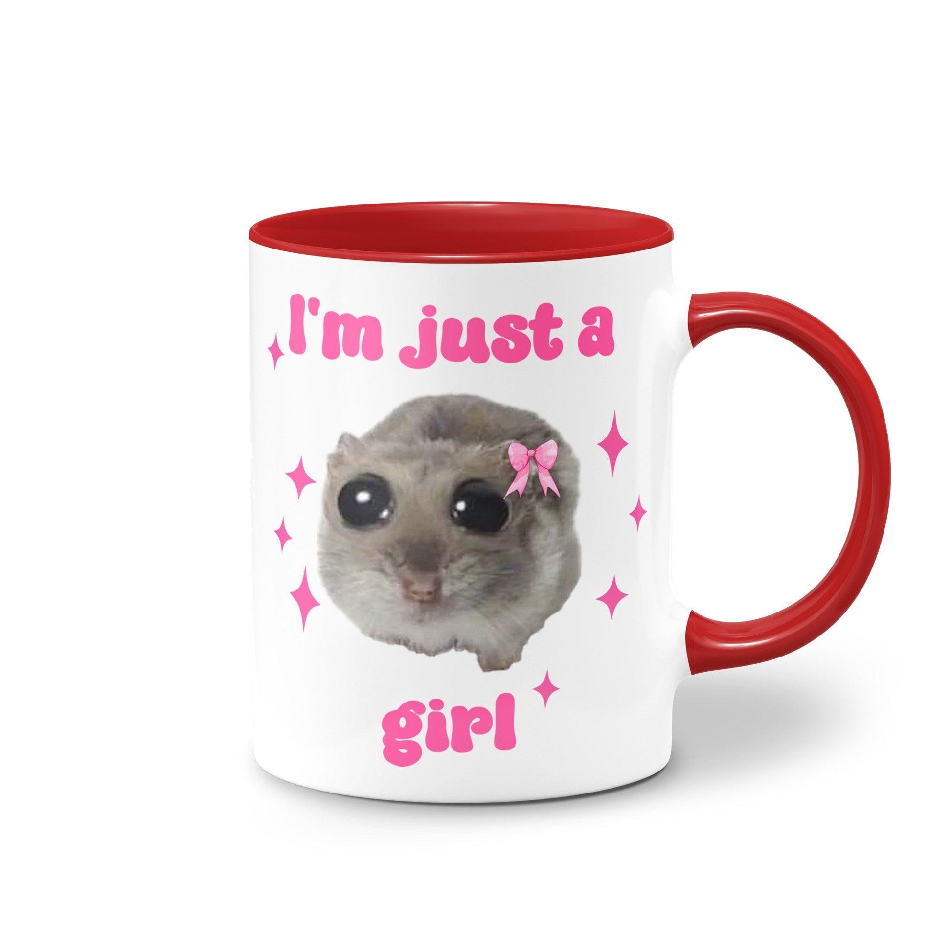 I'm Just a Girl - Sad Hamster Meme Ceramic Mug red