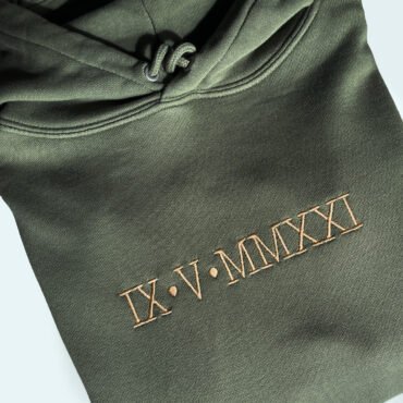 Custom Roman Numeral Hoodie / Sweatshirt – Centered Embroidery