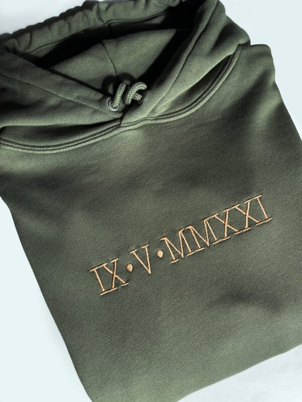 Custom Roman Numeral Hoodie / Sweatshirt – Centered Embroidery