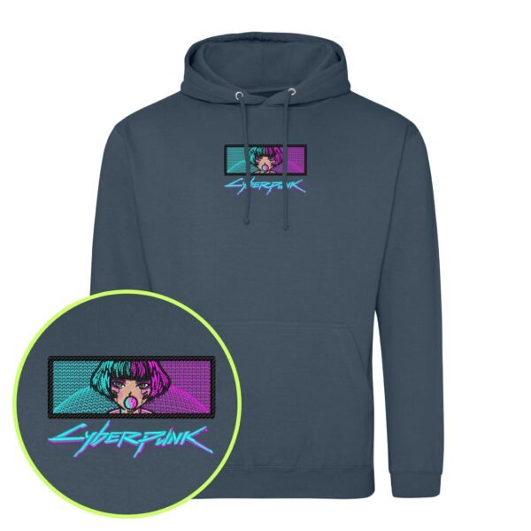Neon Horizon blues embroidered Hoodie / Sweatshirt - Image 3